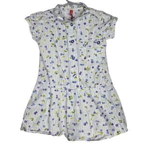 Hanna Andersson Girl 4 Blueberry Print Poplin Dress Crisp Summer Collared White